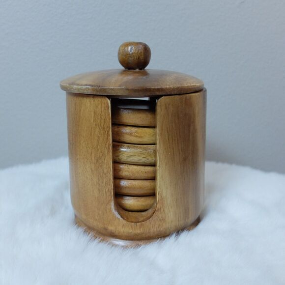 Handmade Wooden Coasters Set of 6pcs NEW - Picture 2 of 7
